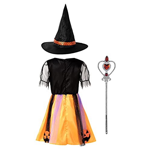 iiniim Disfraz Bruja Vampiresa para Niñas Infantil Vestidos Tutú Princesa con Sombrero y Varita Costume Halloween Carnaval Fiesta de Cosplay Party Actuación 2-12 Años Negro&Naranja 5-6 años