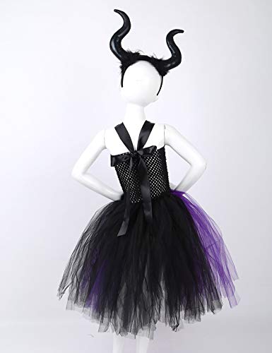 iiniim Disfraz Bruja Vampiresa Payaso Niña Princesa Vestido con Lazada Tutú Tul Ropa de Fiesta Actuación Halloween Cosplay Costume Carnaval Party 2-12 Años Negro&Violeta 6-7 años