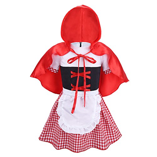 iiniim Disfraz Caperucita Roja Niña Bebé Ropa Recien Nacido Vestido Princesa Medieval Fiesta Carnaval Cosplay Halloween Traje de Ceremonia Conjunto Capa + Vestido Princesa Rojo&Blanco 9-12 Meses