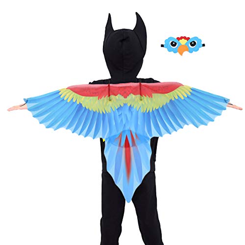 iiniim Disfraz Lorito para Niño Niña Ala de Pájaro Tela Ligera con Máscara de Pajaros Disfraces Loro de Halloween Fiesta Carnaval 3-10 Años Azul One Size