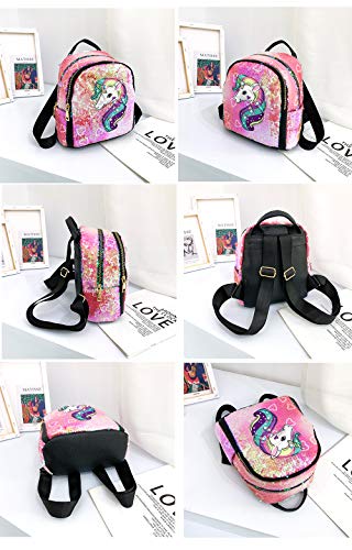 Ikaif Mochila De Lentejuelas Brillantes Mini Unicornio para Niñas, Mochila Escolar con Cierre De Cremallera, Mochila De Viaje Duradera Y De Moda para Niños, Mochila con Tirantes Ajustables (Pink)