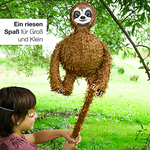 ILP Piñata Cumpleaños de Perezoso para Rellenar - Piñatas de Cumpleaños Niño - Piñatas para Rellenar - Piñatas Infantiles con Palo y Máscara - 40 x 35 x 58 cm