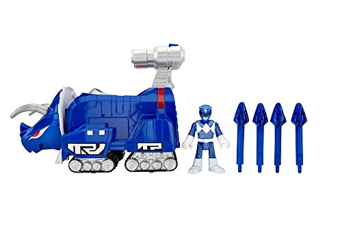 Imaginext CHJ09 Figuras de Triceratops y del Power Ranger Azul de los Power Ranger