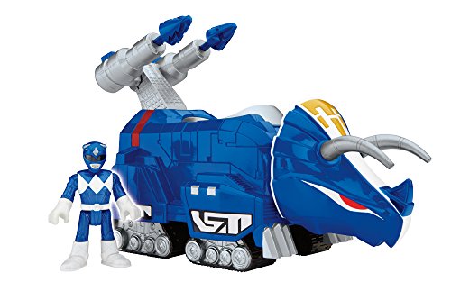 Imaginext CHJ09 Figuras de Triceratops y del Power Ranger Azul de los Power Ranger