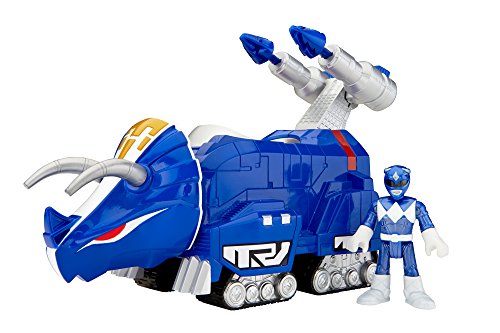 Imaginext CHJ09 Figuras de Triceratops y del Power Ranger Azul de los Power Ranger