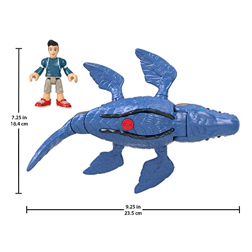 Imaginext Imaginext-HCN52 Jurassic World Camp Cretaceous Mosasaurus & Kenji, Multicolor (Mattel HCN52)