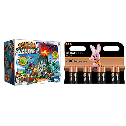 IMC Toys 96738IMIT Play Fun, Volcán Aventura, Idioma Español + Duracell - Nuevo Pilas alcalinas Plus AA , 1.5 Voltios LR6 MN1500, Paquete de 8