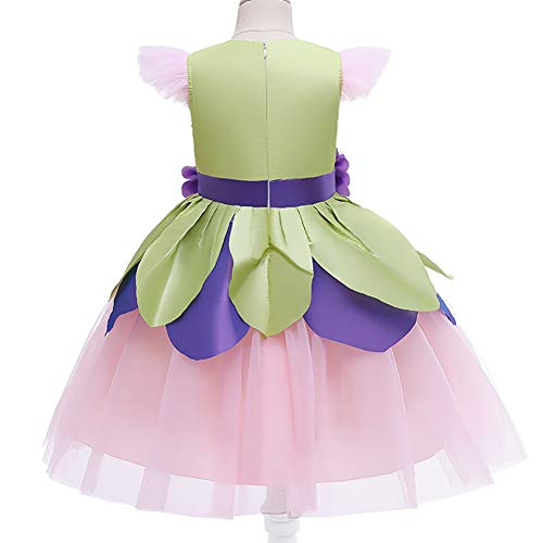 IMEKIS - Disfraz de campanilla de hadas para niñas, disfraz de princesa, vestido de flores, volantes, tutú, falda de mariposa, varita para fiesta de cumpleaños, Halloween, Navidad, carnaval, juego