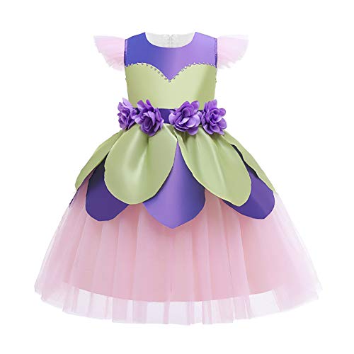 IMEKIS - Disfraz de campanilla de hadas para niñas, disfraz de princesa, vestido de flores, volantes, tutú, falda de mariposa, varita para fiesta de cumpleaños, Halloween, Navidad, carnaval, juego