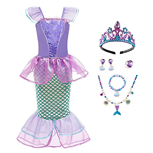 IMEKIS Disfraz de Princesa Sirena para Niñas de Halloween Carnaval de Navidad Disfraz de Cosplay Falda de Cola de Pez con Volantes de Escamas de Pescado con Accesorio Traje de Cumpleaños