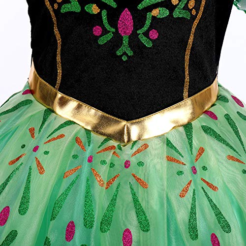 IMEKIS Niñas Anna Frozen Disfraz Princesa Halloween Navidad Carnaval Cosplay Vestirse Elegante Vestido de Cumpleaños con Accesorios Traje de Fiesta