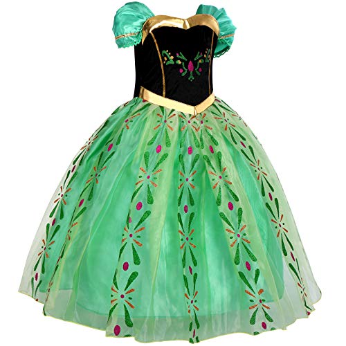 IMEKIS Niñas Anna Frozen Disfraz Princesa Halloween Navidad Carnaval Cosplay Vestirse Elegante Vestido de Cumpleaños con Accesorios Traje de Fiesta