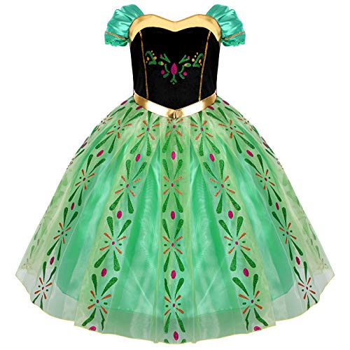 IMEKIS Niñas Anna Frozen Disfraz Princesa Halloween Navidad Carnaval Cosplay Vestirse Elegante Vestido de Cumpleaños con Accesorios Traje de Fiesta