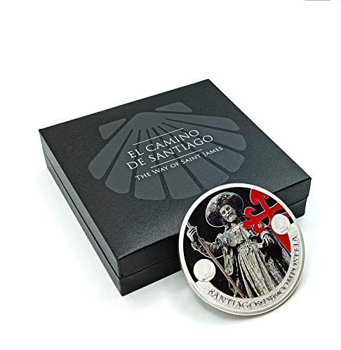 IMPACTO COLECCIONABLES Moneda Conmemorativa del Camino de Santiago, Año Santo Xacobeo 2021 - Bañada en Plata de Ley .999 - Edición Limitada Especial Coleccionista con Certificado de autenticidad.