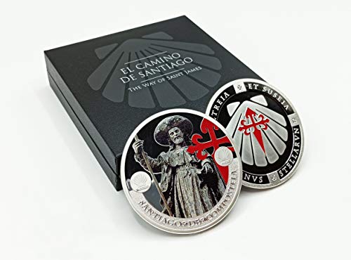 IMPACTO COLECCIONABLES Moneda Conmemorativa del Camino de Santiago, Año Santo Xacobeo 2021 - Bañada en Plata de Ley .999 - Edición Limitada Especial Coleccionista con Certificado de autenticidad.