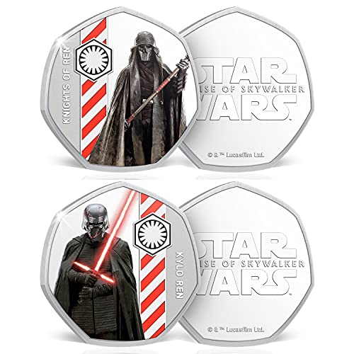 IMPACTO COLECCIONABLES Star Wars El Ascenso de Skywalker - Lado Oscuro de la Fuerza - 8 Monedas / Medallas Heptagonales 50p, con baño en Plata .999