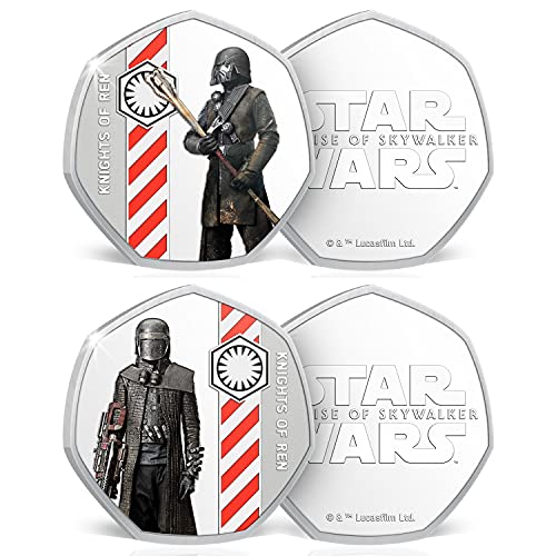 IMPACTO COLECCIONABLES Star Wars El Ascenso de Skywalker - Lado Oscuro de la Fuerza - 8 Monedas / Medallas Heptagonales 50p, con baño en Plata .999