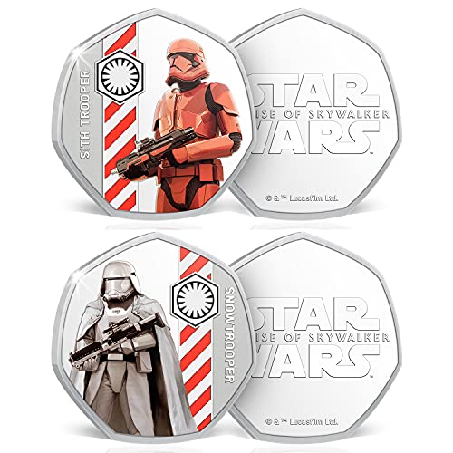 IMPACTO COLECCIONABLES Star Wars El Ascenso de Skywalker - Lado Oscuro de la Fuerza - 8 Monedas / Medallas Heptagonales 50p, con baño en Plata .999