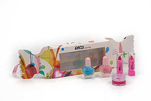 Inca. Kit de Maquillaje y manicura de niña. Forma Caramelo Incluye pintauñas niñas Lavable con Agua y pintalabios. No tóxico. Fácil Retirado