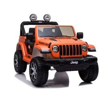 Indalchess Jeep RUBICÓN 12V para NIÑOS, Naranja, Mando RC, 4 Motores, Full Option, Mando Radio Control Parental