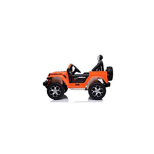 Indalchess Jeep RUBICÓN 12V para NIÑOS, Naranja, Mando RC, 4 Motores, Full Option, Mando Radio Control Parental