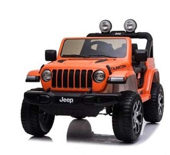 Indalchess Jeep RUBICÓN 12V para NIÑOS, Naranja, Mando RC, 4 Motores, Full Option, Mando Radio Control Parental