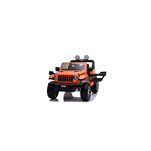 Indalchess Jeep RUBICÓN 12V para NIÑOS, Naranja, Mando RC, 4 Motores, Full Option, Mando Radio Control Parental