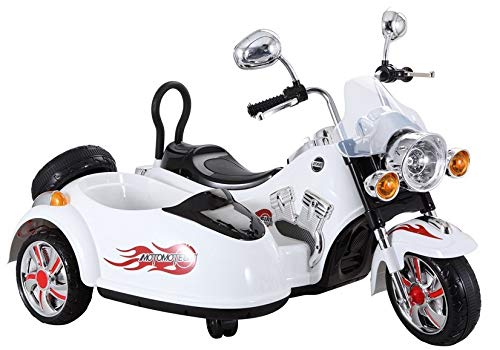 Indalchess Moto ELÉCTRICA 2 Motores DE 12V con Sidecar, para NIÑOS, Blanca - LE6446