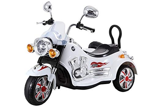 Indalchess Moto ELÉCTRICA 2 Motores DE 12V con Sidecar, para NIÑOS, Blanca - LE6446