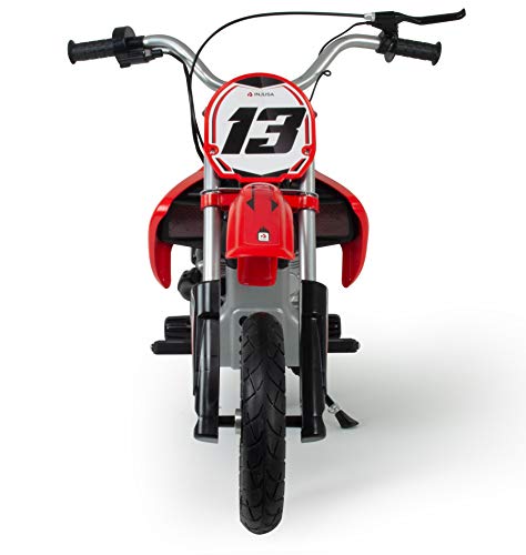 INJUSA - Moto Red Fighter 24V Roja para Niños +6 Años con Ruedas Hinchables Aceleración Progresiva en Puño y Freno de Tambor