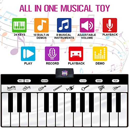 Innedu Alfombrilla da Piano, Grande Piano Mat (180 cm * 74 cm) 24 Teclas Alfombra Musical con 8 Instrumentos Musicales, Alfombra de Baile para Que Varias Personas Jueguen para Niñas y Niños