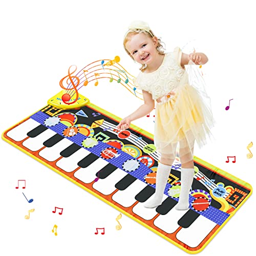 Innedu Alfombrilla para Musical, Alfombra Piano de 19 Teclas, Juguete de música Educativo portátil con 8 Instrumentos, 10 demostraciones y función de grabación para niños (110 * 36 cm)