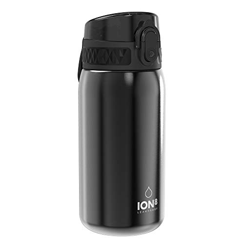 Ion8 Acero Inoxidable Botella Agua, Sin Fugas, Negro, 400ml