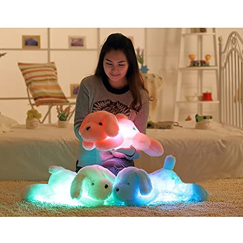 ISAKEN Colorido Luminoso Perro, LED Que Brilla intensamente del Perro de Perrito de Peluche Juguetes, Almohada De Felpa Cojín Juguetes para Niños Muñeco De Peluche Regalo De Cumpleaños para Niño