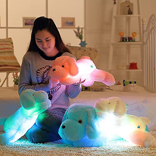 ISAKEN Colorido Luminoso Perro, LED Que Brilla intensamente del Perro de Perrito de Peluche Juguetes, Almohada De Felpa Cojín Juguetes para Niños Muñeco De Peluche Regalo De Cumpleaños para Niño