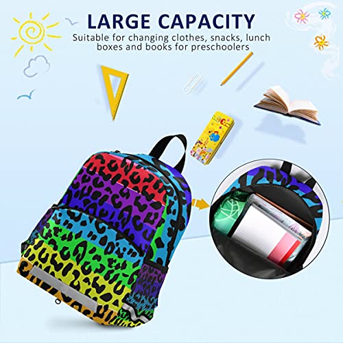 ISAOA - Mochila para niños con riendas para niños, diseño de leopardo, multicolor con estampado de arcoíris