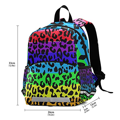 ISAOA - Mochila para niños con riendas para niños, diseño de leopardo, multicolor con estampado de arcoíris