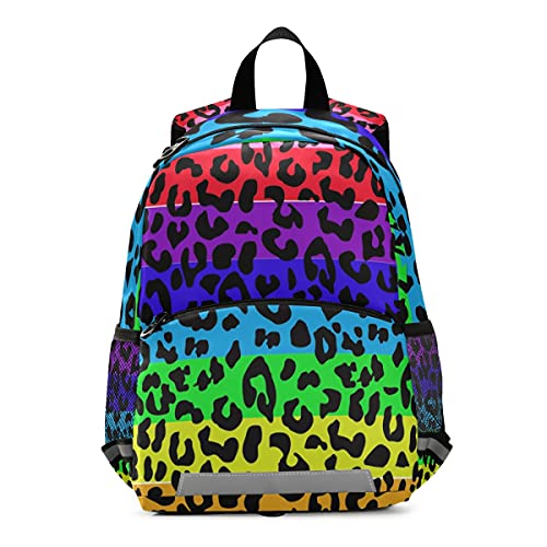 ISAOA - Mochila para niños con riendas para niños, diseño de leopardo, multicolor con estampado de arcoíris