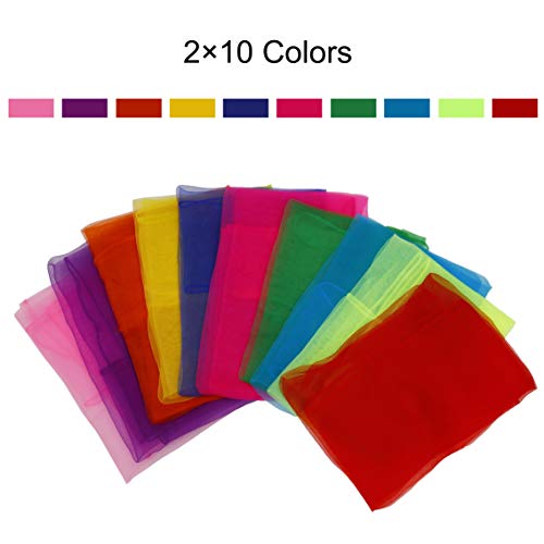 ISIYINER Pañuelos de Baile 20 Piezas Pañuelos de Malabares Multicolor Cuadrado Pañuelos Mágicos de Seda para Niños Chicas Actividades de Fiesta decoración y Juegos Accesorios 60 * 60cm 10 Colores