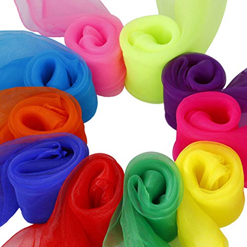 ISIYINER Pañuelos de Baile 20 Piezas Pañuelos de Malabares Multicolor Cuadrado Pañuelos Mágicos de Seda para Niños Chicas Actividades de Fiesta decoración y Juegos Accesorios 60 * 60cm 10 Colores