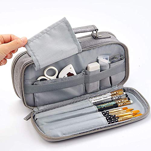 iSuperb Bolsa de Papeleria Estuche Escolar Gran Capacidad Bolsa Pencil Case para Lapices Estudiante Plumier Colegio Pen Pencil Holder Lápiz Organizador (Gris)