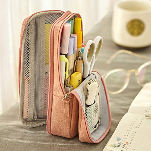 iSuperb Estuche Lápices de Pie Escolar Plumier Bolsa de Papeleria Plegable Soporte de Teléfono Gran Capacidad Estudiante Cremallera Estuche Adolescente Standing Pencil Case (Rosado)