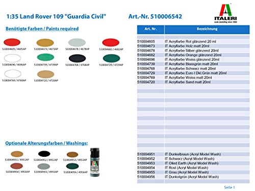 Italeri 6542 1:35 Land Rover 109" Guardia Civil-Modelo de Suelo, Hobby, Pegado, Kit de plástico, detallado, Multicolor