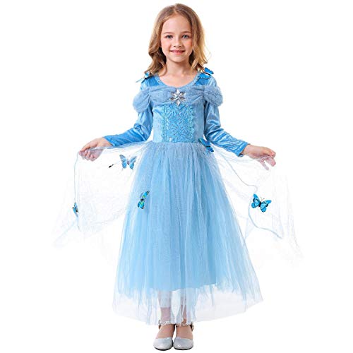 IWEMEK Disfraz de Carnaval Vestido de Cenicienta para Niñas Traje de Princesa Disfraces de Halloween Navidad Cumpleaños Pageant Comunión Cosplay Fiesta Azul Set 4-5 Años