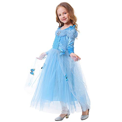 IWEMEK Disfraz de Carnaval Vestido de Cenicienta para Niñas Traje de Princesa Disfraces de Halloween Navidad Cumpleaños Pageant Comunión Cosplay Fiesta Azul Set 4-5 Años