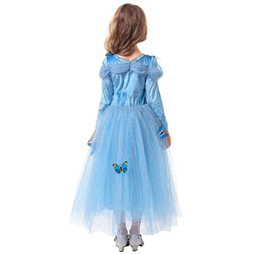 IWEMEK Disfraz de Carnaval Vestido de Cenicienta para Niñas Traje de Princesa Disfraces de Halloween Navidad Cumpleaños Pageant Comunión Cosplay Fiesta Azul Set 4-5 Años