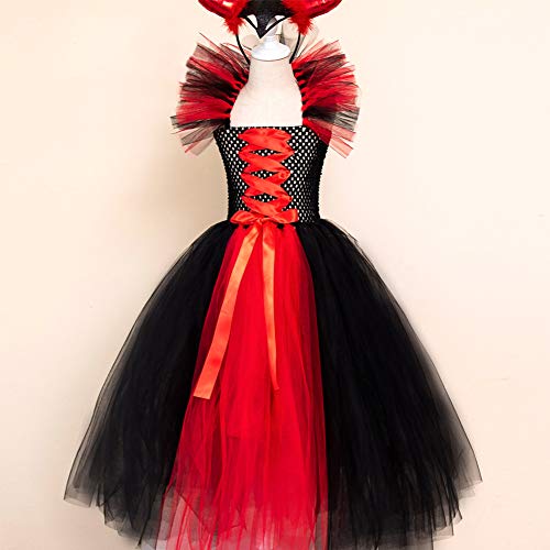 IWEMEK Disfraz de Malefica Niñas Reina Malvada Bruja Maleficent Costume Tutu Vestido con Diadema de Cuernos Halloween Fancy Dress Cosplay Fiesta Carnaval Disfraces 05 Rojo 8-9 Años