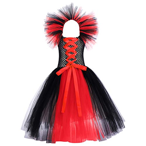 IWEMEK Disfraz de Malefica Niñas Reina Malvada Bruja Maleficent Costume Tutu Vestido con Diadema de Cuernos Halloween Fancy Dress Cosplay Fiesta Carnaval Disfraces 05 Rojo 8-9 Años