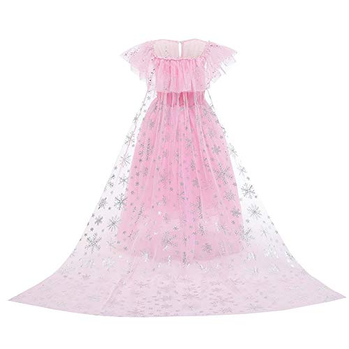 IWEMEK Niñas Disfraz de Elsa Vestido de Princesa con Capa + Accesorios Ice Snow Queen Reino de Hielo Disfraces de Carnaval Fiesta Halloween Navidad Fancy Dress Up Costume Rosa Set 5-6 Años