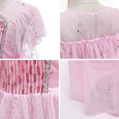 IWEMEK Niñas Disfraz de Elsa Vestido de Princesa con Capa + Accesorios Ice Snow Queen Reino de Hielo Disfraces de Carnaval Fiesta Halloween Navidad Fancy Dress Up Costume Rosa Set 5-6 Años